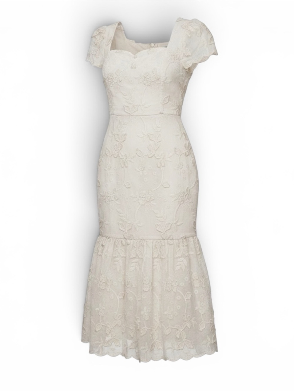 Just Me Ivory Floral Embroidered Midi Dress NWOT Size M
